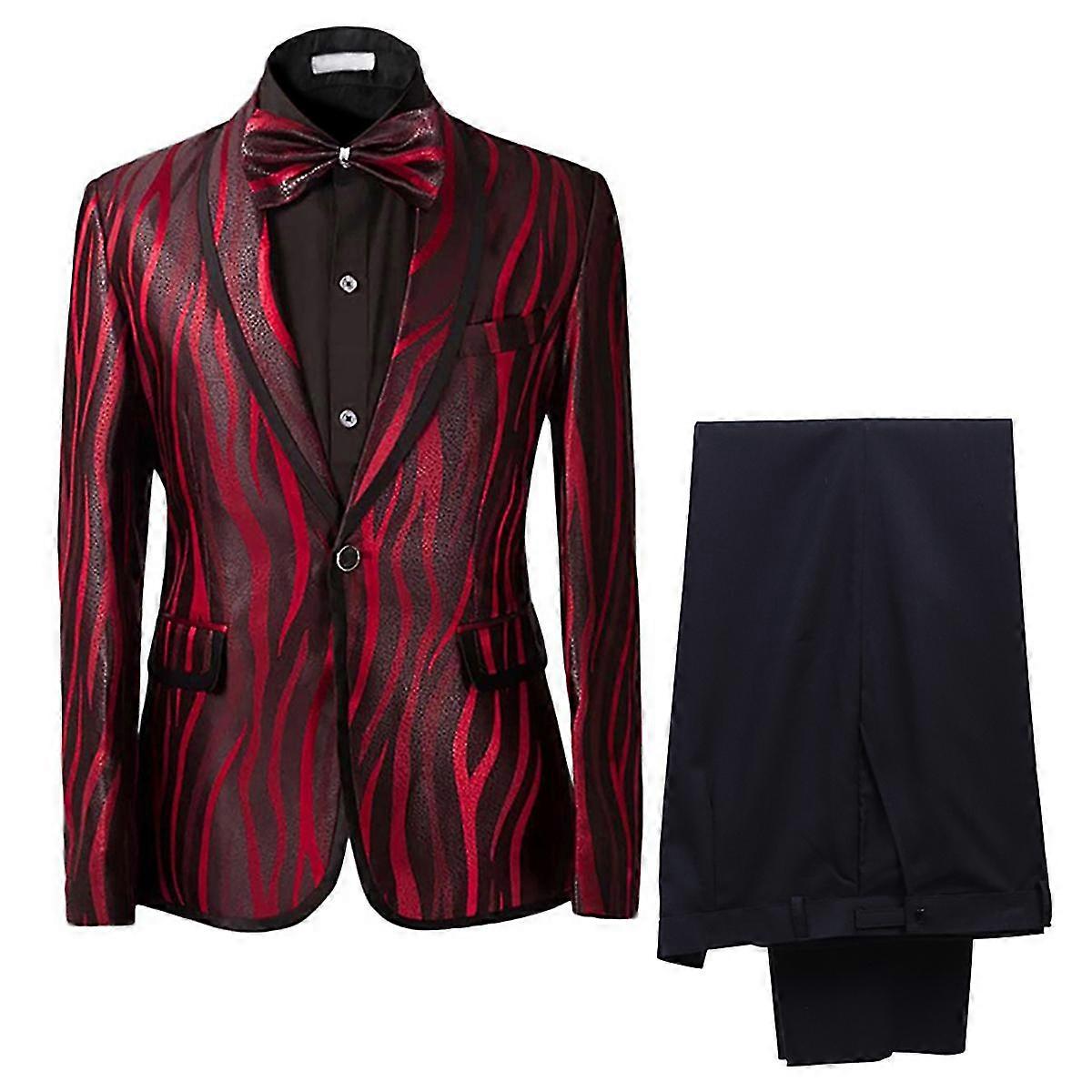 Herren Revers V-Ausschnitt 1 Knopf Einreihiger Smoking Zebra Print Anzüge Hochzeit Abendessen 2 Stück Anzug
