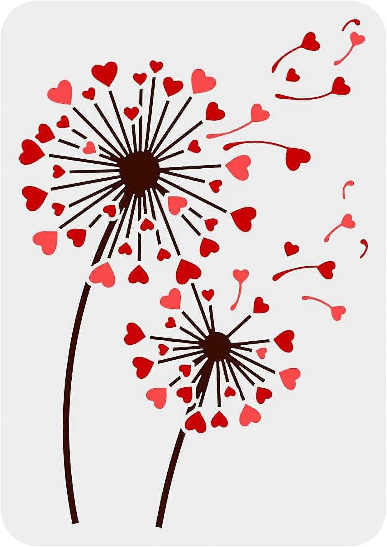 1pc Hearts Dandelion Painting Stencil Reusable Drawing Template Hollow Out Stencil for Painting on Wood Furniture 8.3x11.7inch