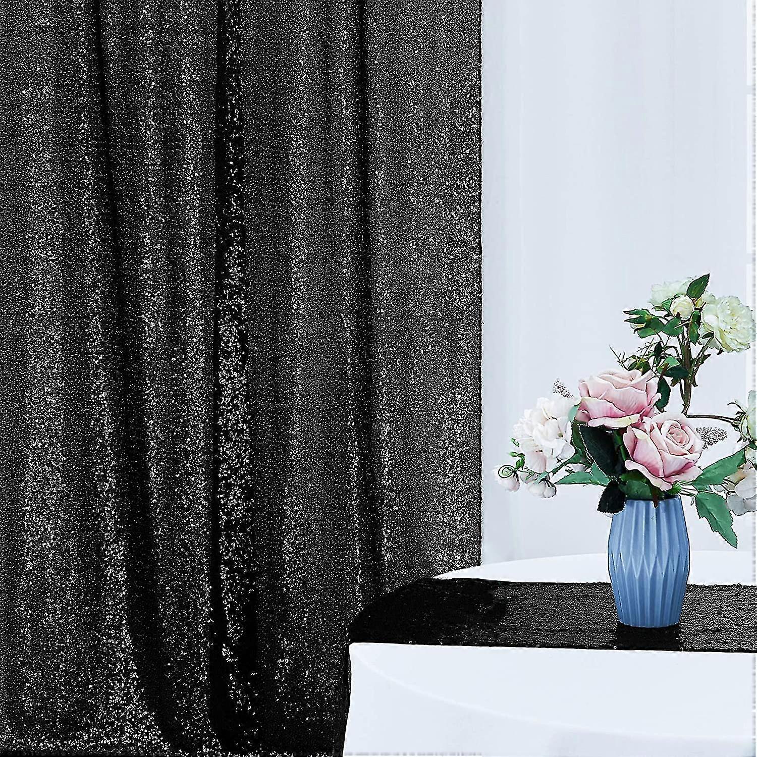 28ft-2pcs Black Sequin Backdrop Curtains Panels, Photography Backdrop Glitter Curtains