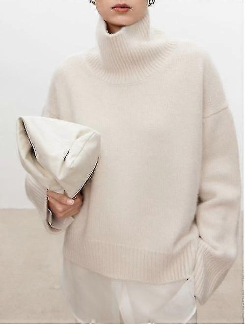 Turtleneck Pure Cashmere Sweater Female Loose And Thick Languid Lazy Wind Pullover Sweater Knitting Base Wool Sweater-xinhan