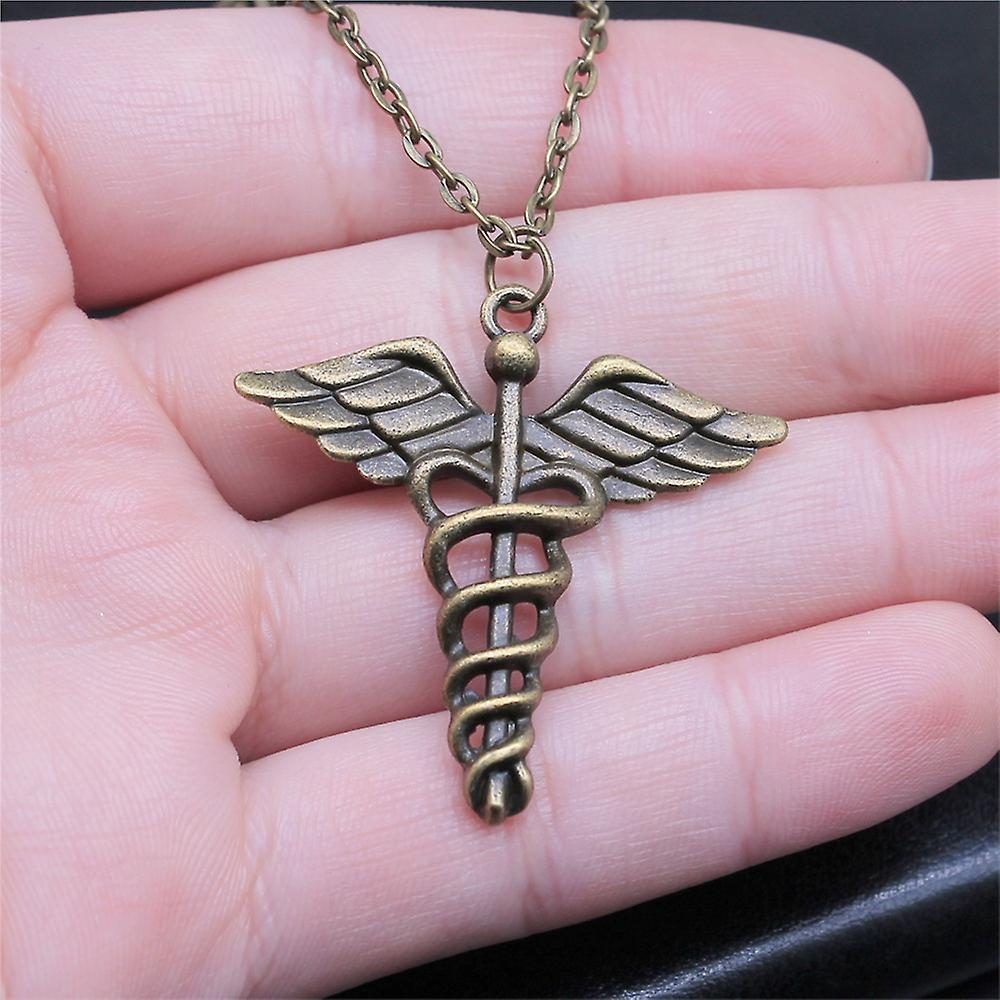 Bronze Caduceus Pentacle Pendant Necklace – Medical Pentagram – Moonlight Mysteries – Pagan & Religious Jewelry