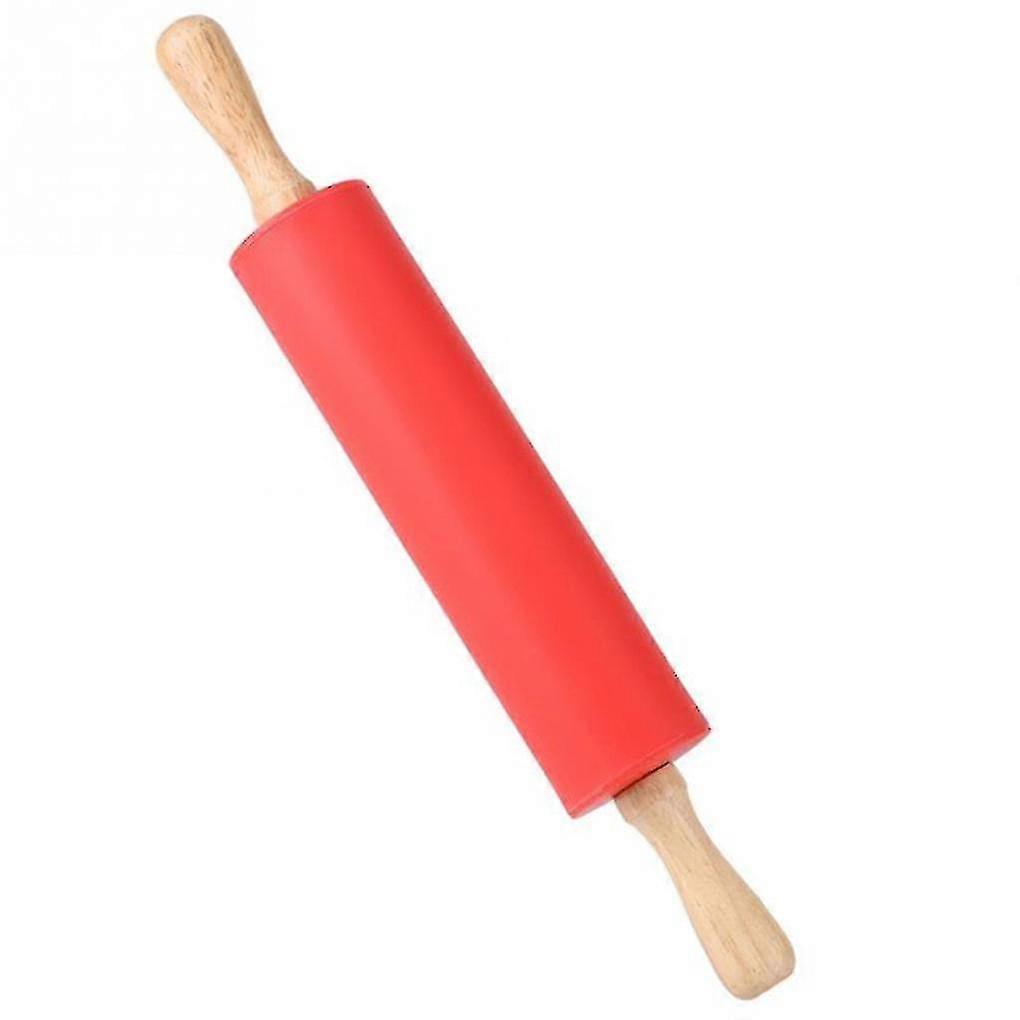 Non-stick Silicone Rolling Pin Wooden Handle Bar Pastry Baking Tool Bakeware
