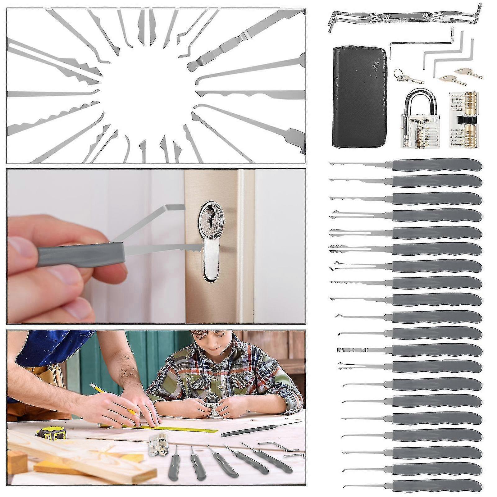24pcs Locksmith Lock Tool With 2pcs Transparent Locks Practice Set Hand Tool Hardware