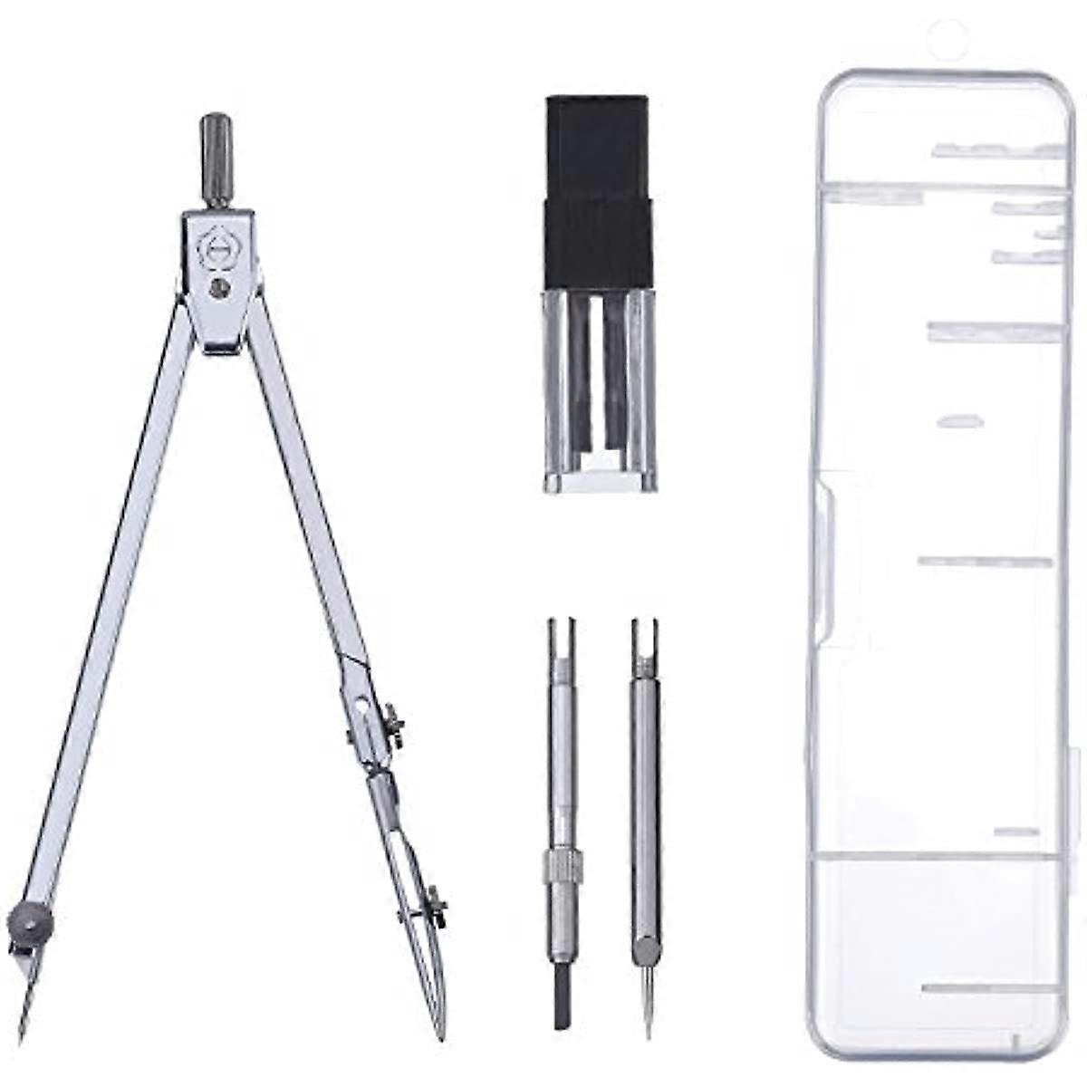 Stainless Steel Drawing Compass Math Geometry Tools for Circles Total 5 Pieces (Included Box)