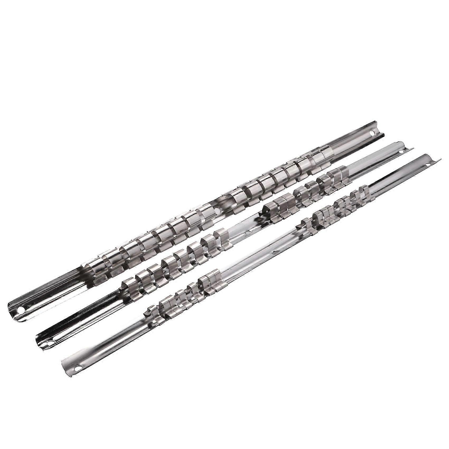 3pcs Socket Rack Holder 1/4 Inch 3/8 Inch 1/2 Inch With 16 Clips On Rail Tool Organizer Storage