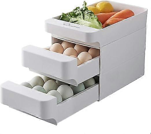 3 Layers Egg Storage Box with Drawer Large Capacity Stackable Plastic for R
