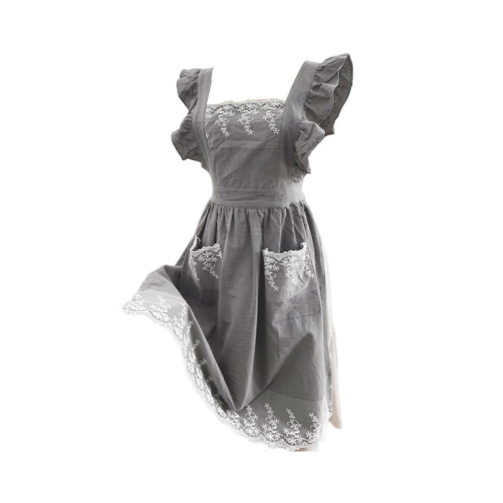Kitchen Apron Adjustable Strap Sleeveless Double Pockets Waist Tie Japanese Style Dining Room Women Lace Cooking Apron Daily Use KAESI