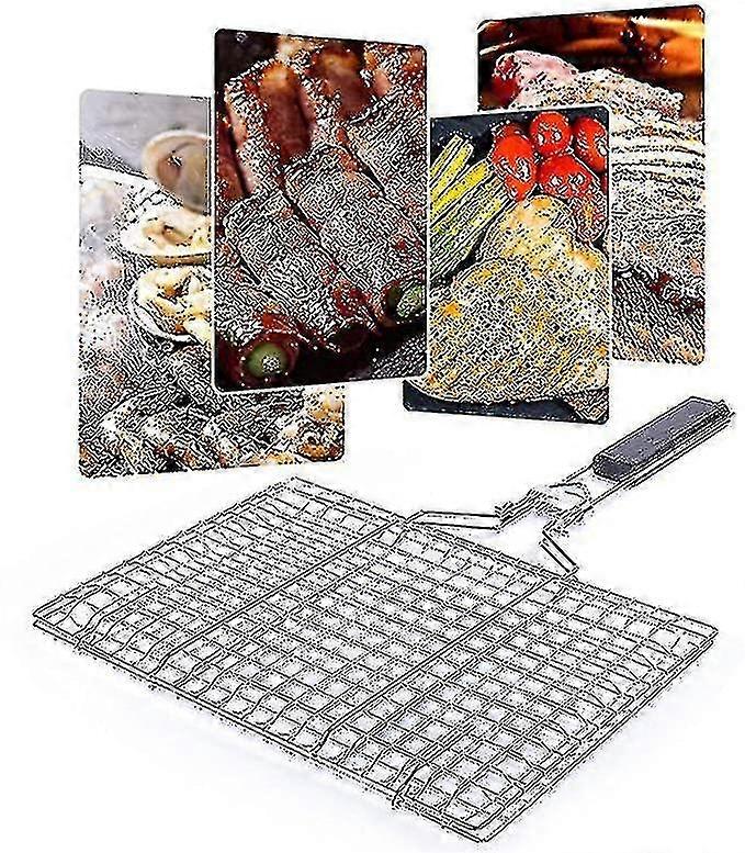 Barbecue Grilling Basket, Portable Stainless Steel Grill Basket Folding Bbq Grill Net Bbq Accessories With Wooden Handle For Roast Fish Vegetable Shri