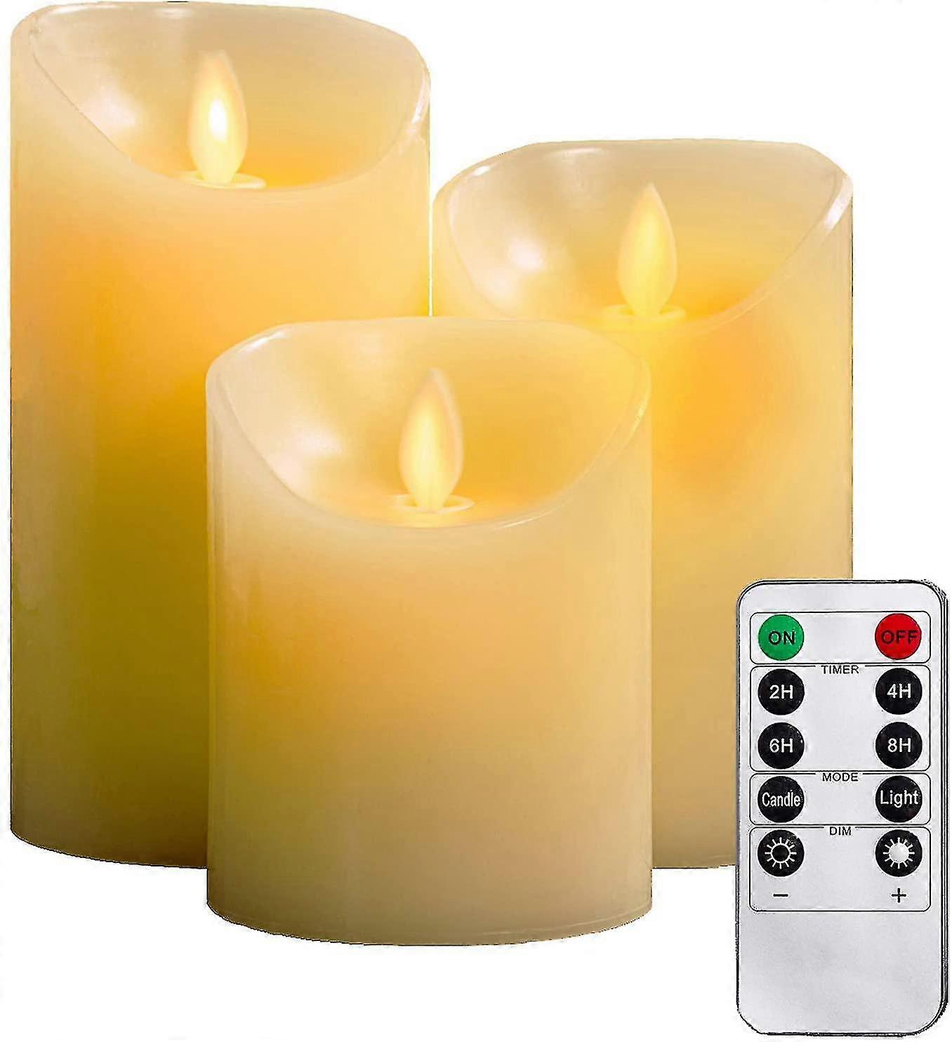 Set Of 3 Flameless Led Candles With Remote Control Ivory