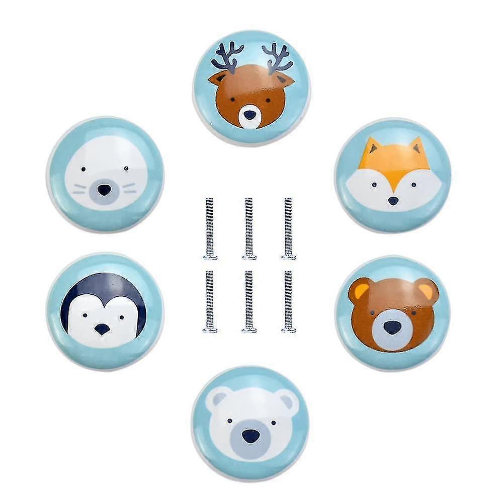 Pack Of 6 Ceramic Furniture Knobs Drawer Knobs Animal Pattern Ceramic Knobs Children's Room Furniture (blue)