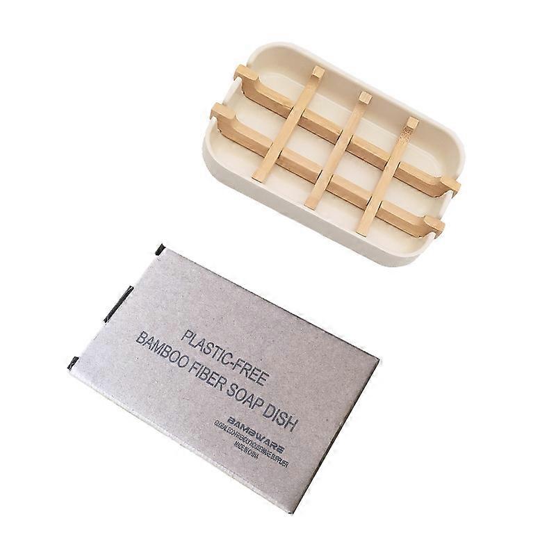 Soap Dish, 2 Pack Bamboo Self-Draining Soap Box,  (White)