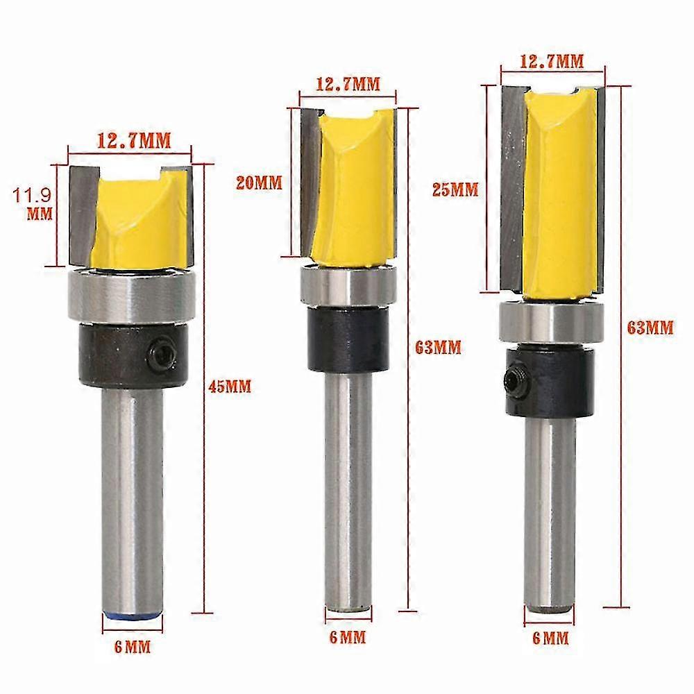 3db 6 mm-es Szárfa router bit sablon felső és alsó csapágy 1/2 Blade Sablon Carpenter