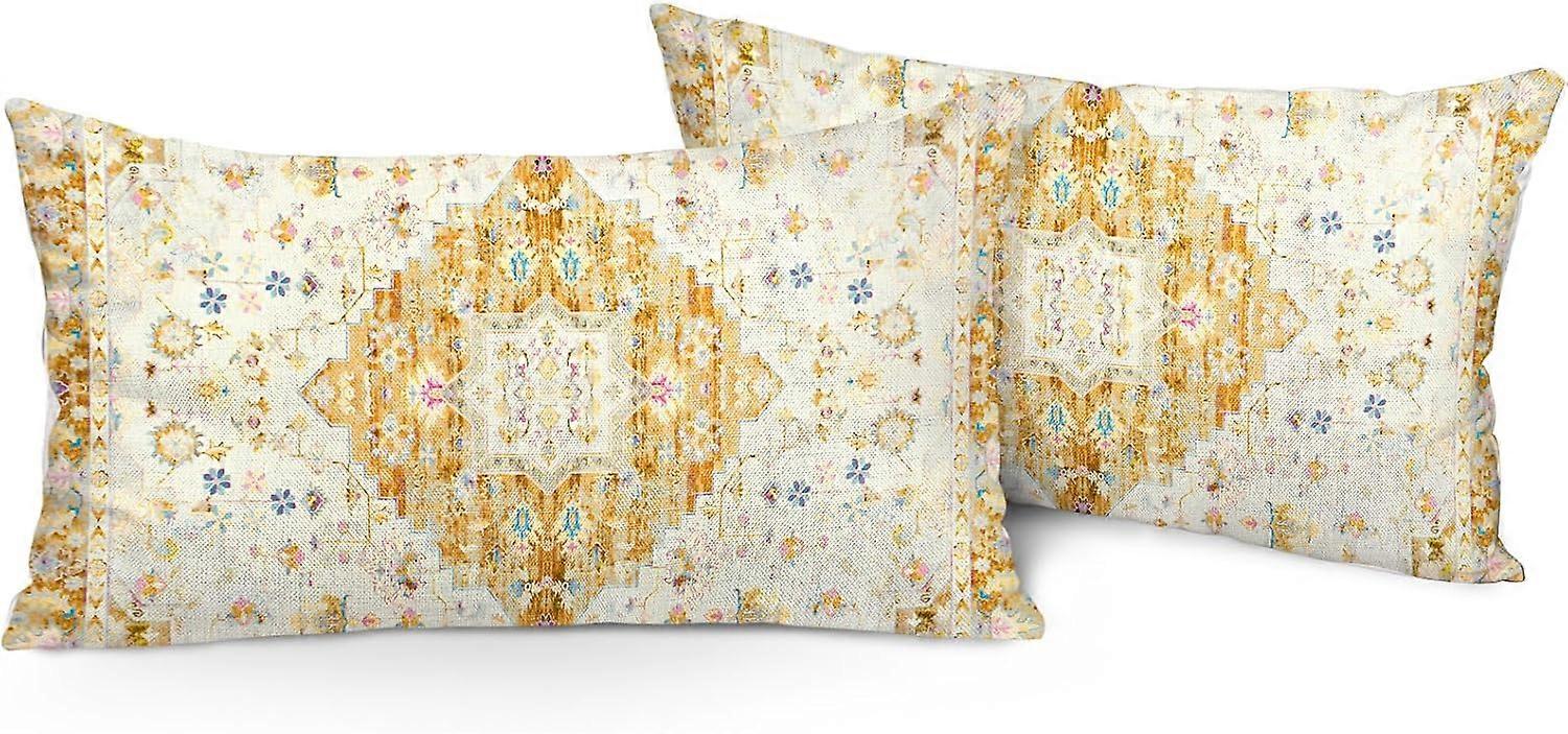 Capas de Almofada Boho 12"x20" Conjunto de 2 Capas de Almofada de Linho com Padrão Duplo Face Bohemian Carpet para Sofá Cama Decorativo de Fazenda