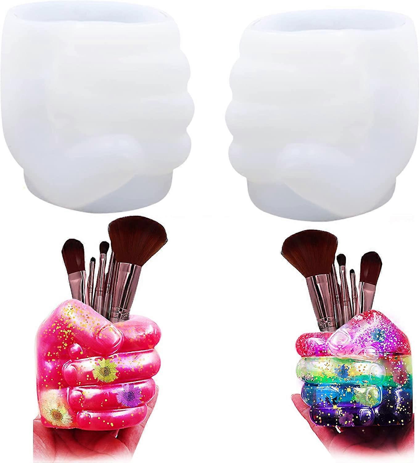 2 PCS Hand Resin Mold Kit, Silicone Molds Making Kit for Beginners Model Hands Storage Box Art Craft Mold Pen Holder (Right& Left)