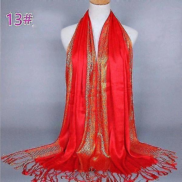 Mulheres Simples Imprimir Brilho Tassels Algodão Xadrez Listra Longa Hijab Mu Lenços