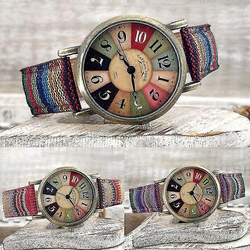 Mulheres Multicolor Rainbow Pattern Boho Casual Fashion Watch - Presente Perfeito