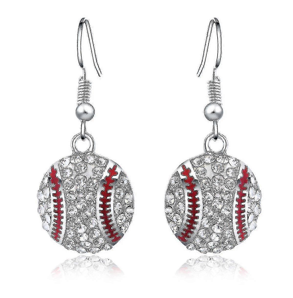 Rhinestone Silver Round Baseball Drop Earrings