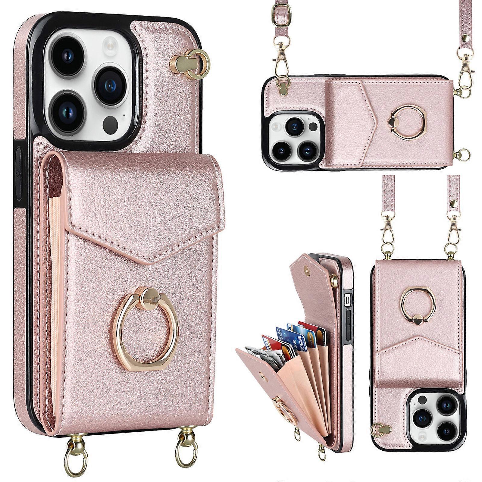Wallet Case for iPhone 15 Pro Max/ 15 Ultra with 360Rotation Ring Holder Stand, RFID Blocking PU Leather Case Card Holder