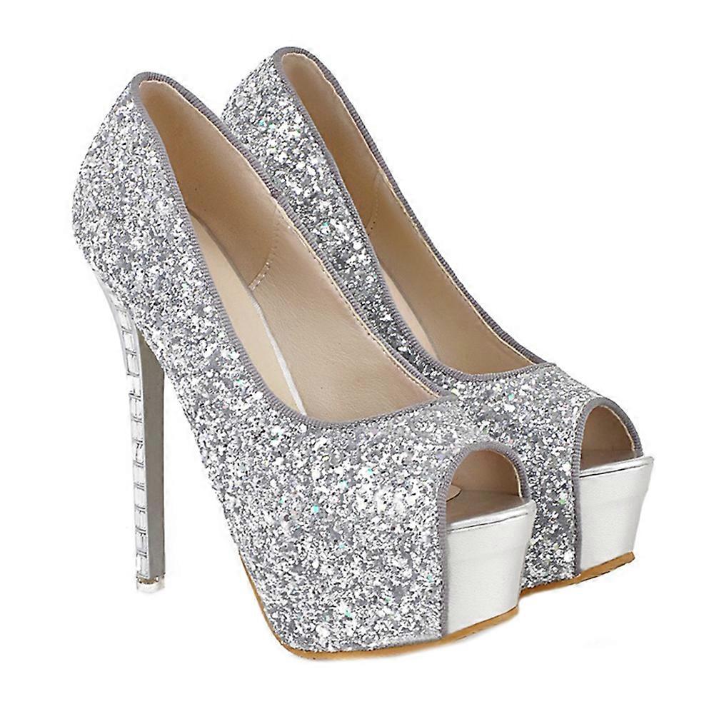 Rhinestone Thin High Heels Open Toe Platform Platform Sequined Women's Thin Shoes