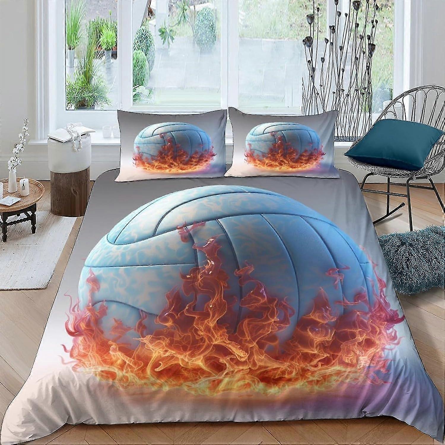 o5743 Lakan Basket Fire för pojkar Flickor Quilt Cover Täcke Överdrag Påslakan 3D-tryckt Basket Fire med dragkedja Stängning Sängkläder Set Så