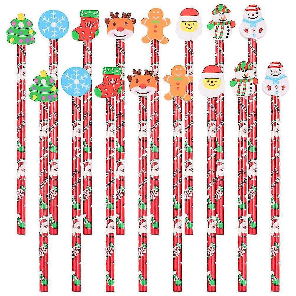 24pcs Lápices de Navidad Lápices de goma de borrar Lápices de temática navideña Favor de fiesta-ZZY
