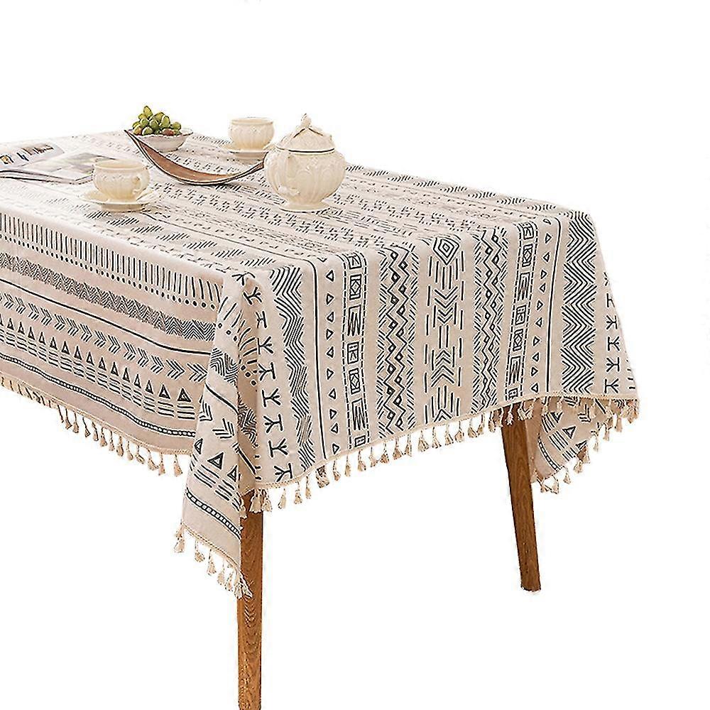 Cloth Art Rectangular Tassel Table Cloth For Dinner, 140*200Cm