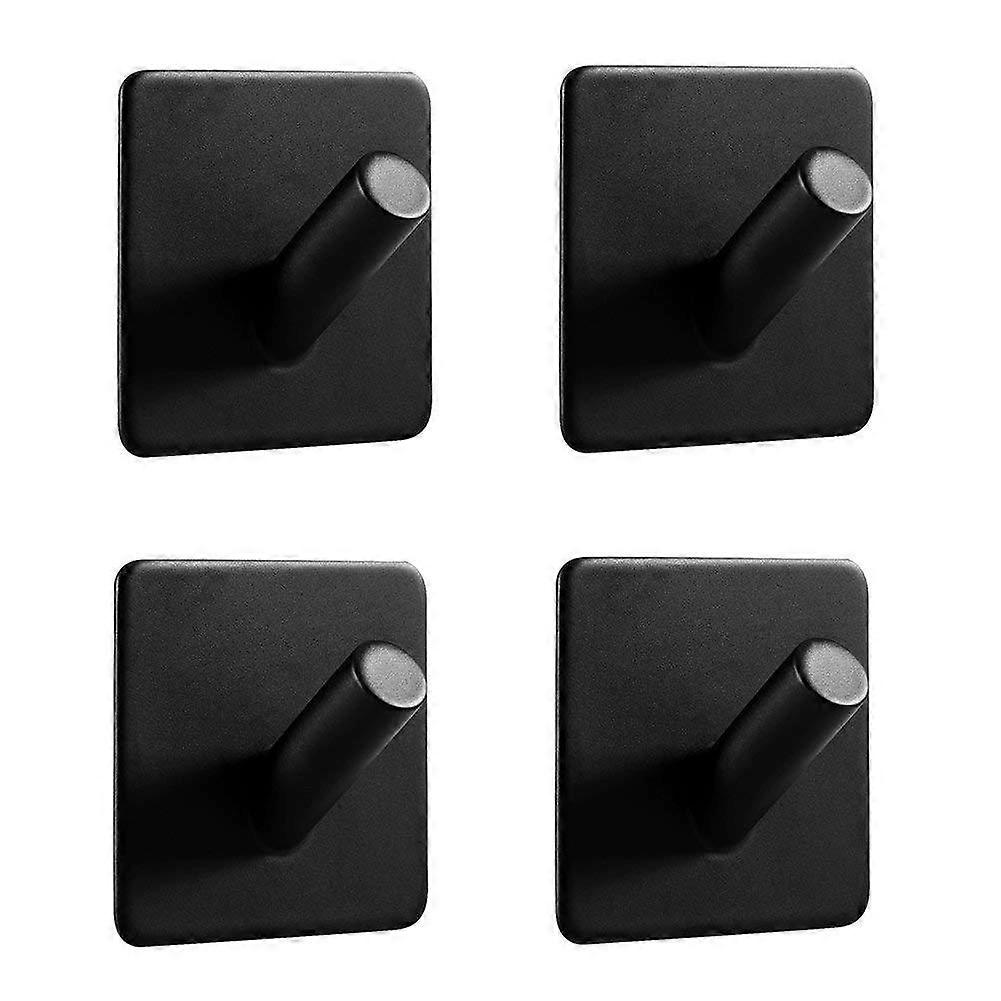 Dww-Set of 4 Matte Black Square Angled Single Hooks, 3M Adhesive Hooks, Bathroom Wall Mount, Kitchen Towel Hooks, No-Drill A-Face Rack, Self-Adhesive 
