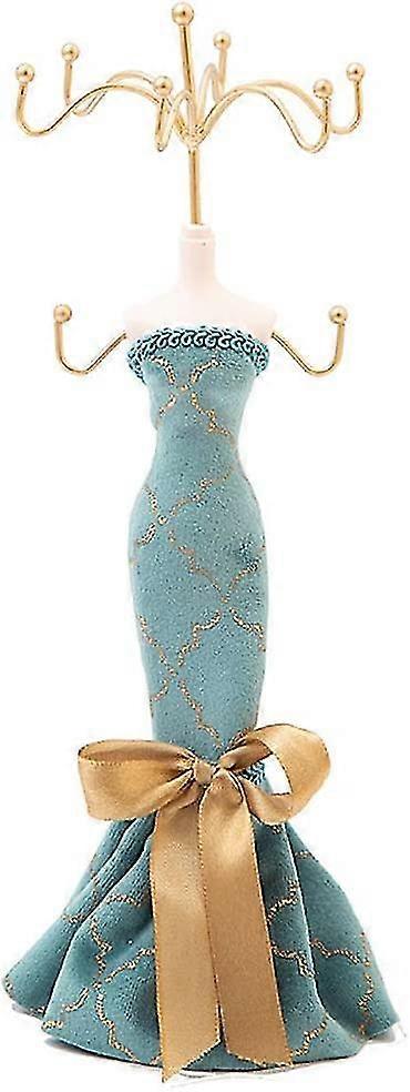 时尚珠宝展示架项链珠宝支架展示耳环项链手镯戒指组织者展示架女孩新娘礼物（蓝色