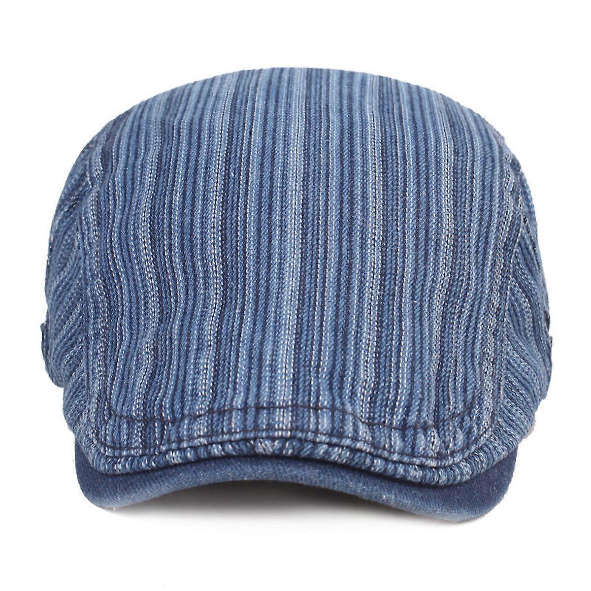 Striped Men Flat Cap,Denim Duckbill Hat,Hunting Cap Tweed Cap