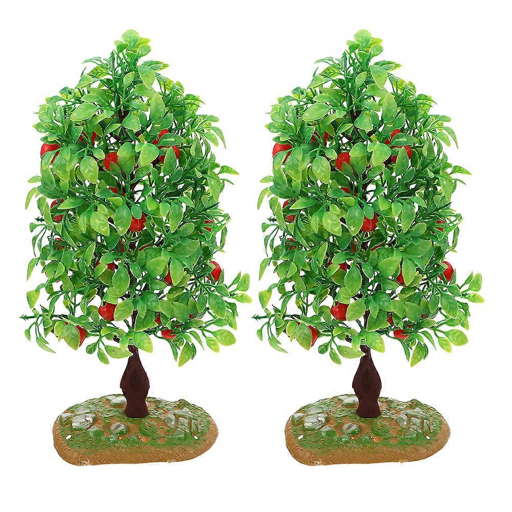 2Pcs Artificial Fruit Tree Models Miniature Fruit Trees for Micro Landscape Dollhouse Sand Table