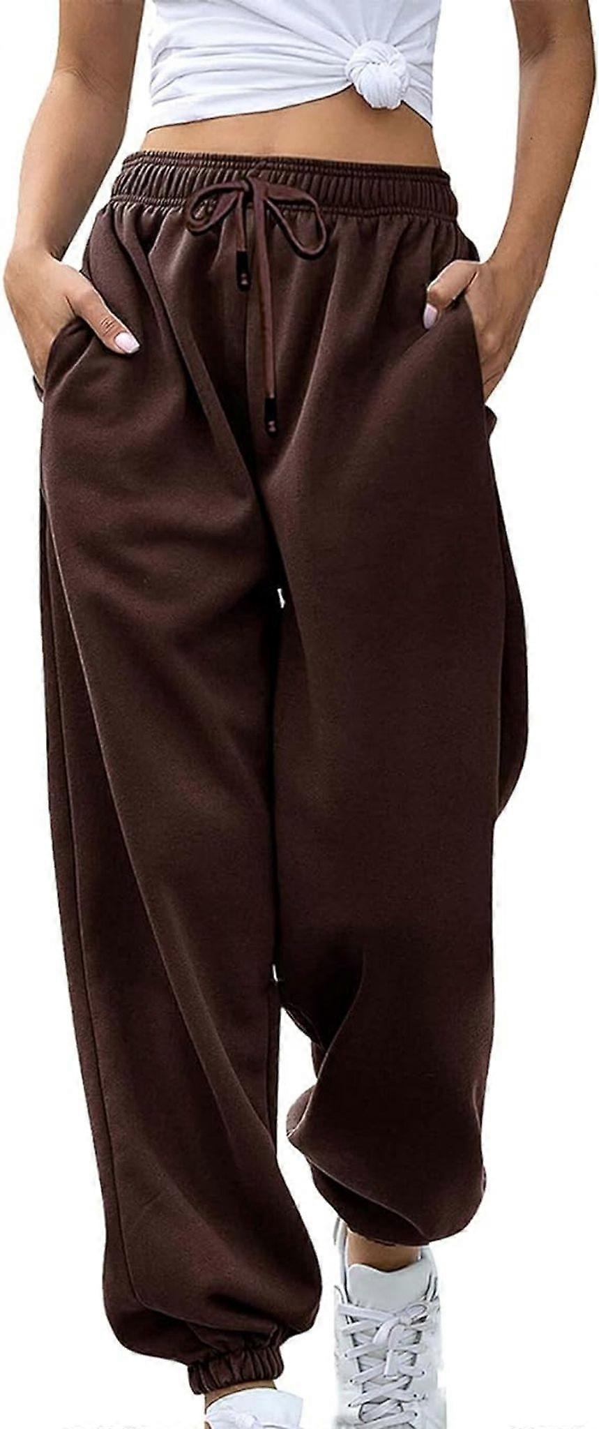 Women's leisure sweatpants with drawstring, wide jogging bottoms, soft comfortable trousers with pockets and elastic cuffs