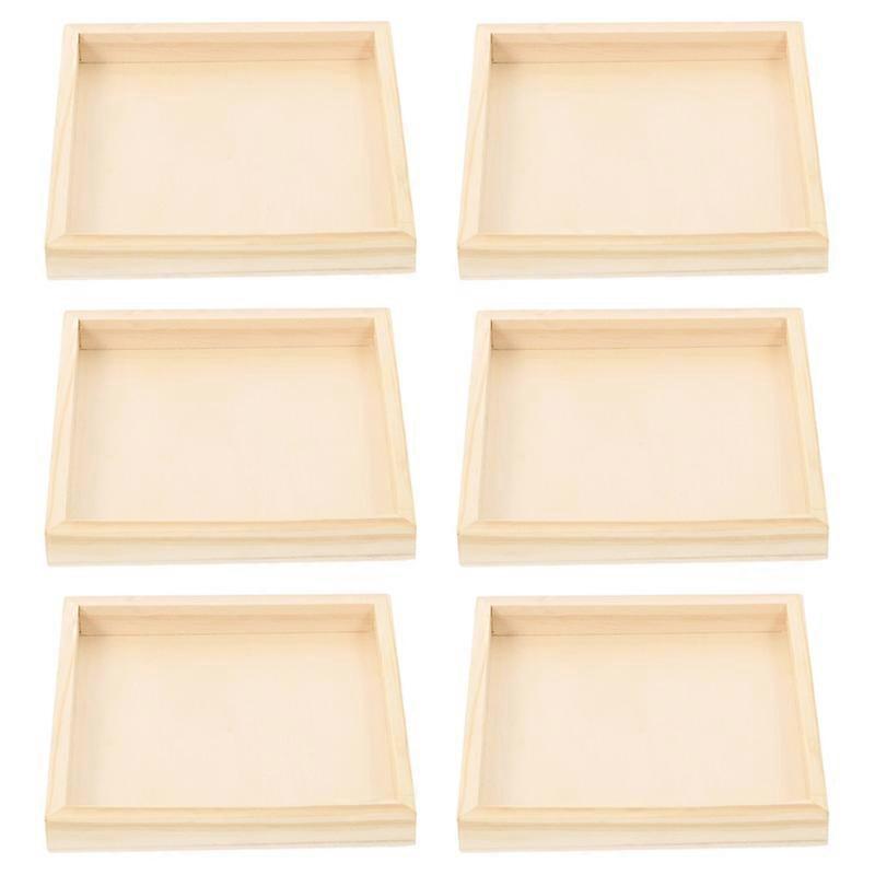 6PCS Wood Color Six- sided Painting Tray ( single Tray Without Six- sided Painting ) Puzzle table Sorting trays stackable