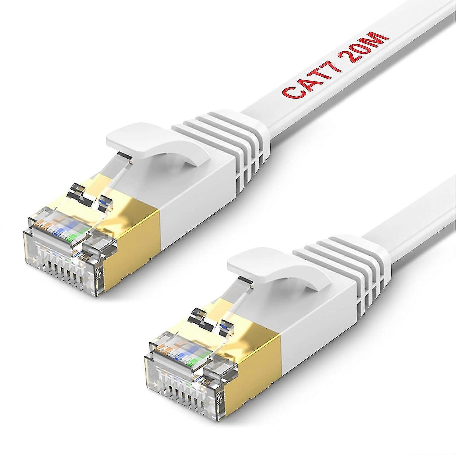 20m Flat Ethernet Cable Long Cat. 7 High Speed Gigabit Lan Cable 10gbps Rj45 Stp Internet Patch Cable Compatible With Cat5 Cat6 Cat6a Ethernet Network