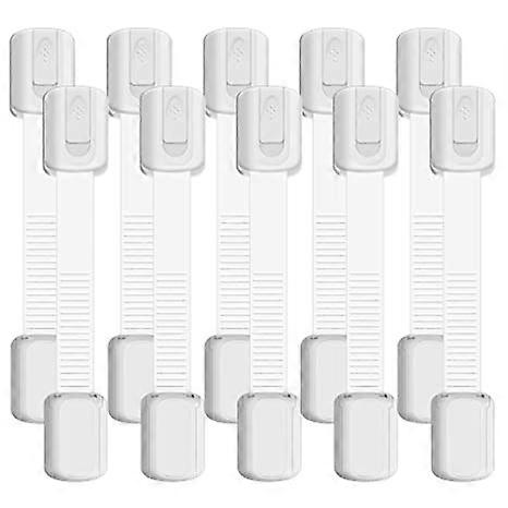 Cabinet Locks for Babies, Child Safety Strap Cabinet Locks (10 Pack), Easy Installation, No Drilling Required, 3M Adhesive Pads, Child Locks for Cabin