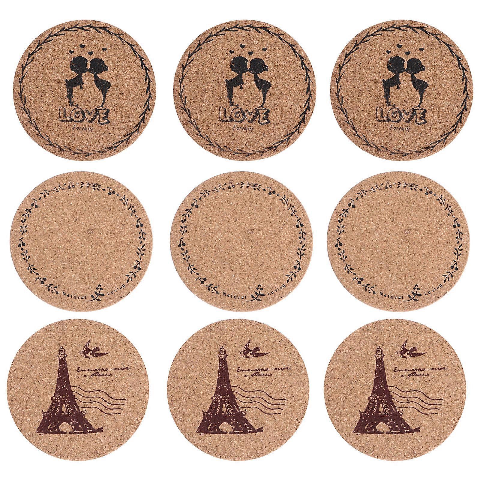 12Pcs Simple Cork Placemat Practical Heat Insulation Mat Home Table Coaster