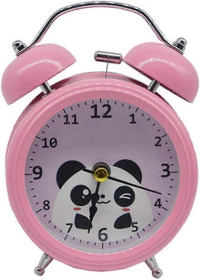 Cartoon Panda Loud Twin Bell Alarm Clock Silent Analog Quartz Nightlight Clock