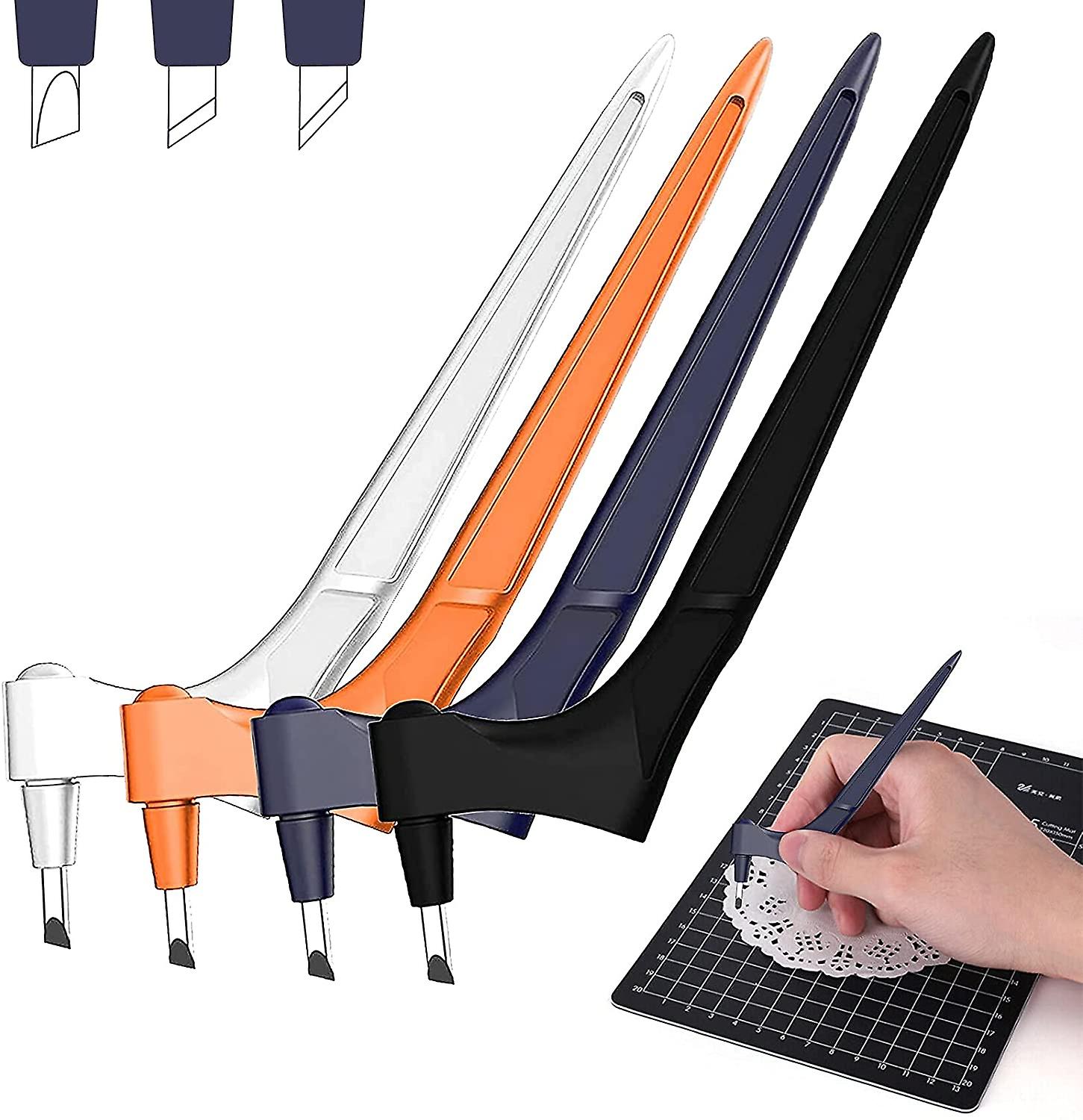 Craft Cutting Tools Stainless Steel with 360-Degree Rotating Blade and Three Cutter Heads for Stencil Scrapbook Paper Storage (4PCS)