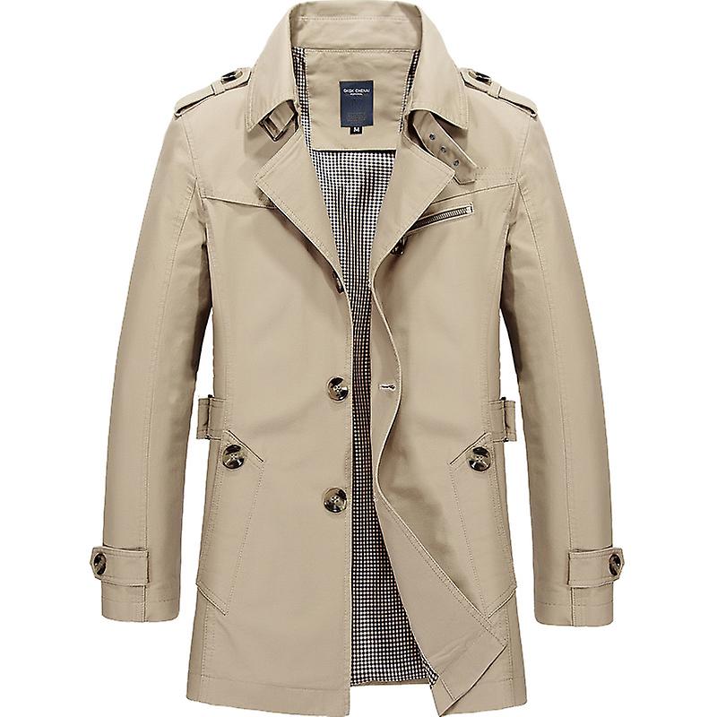 Mens Single-breasted Solid Lapel Trench Coat