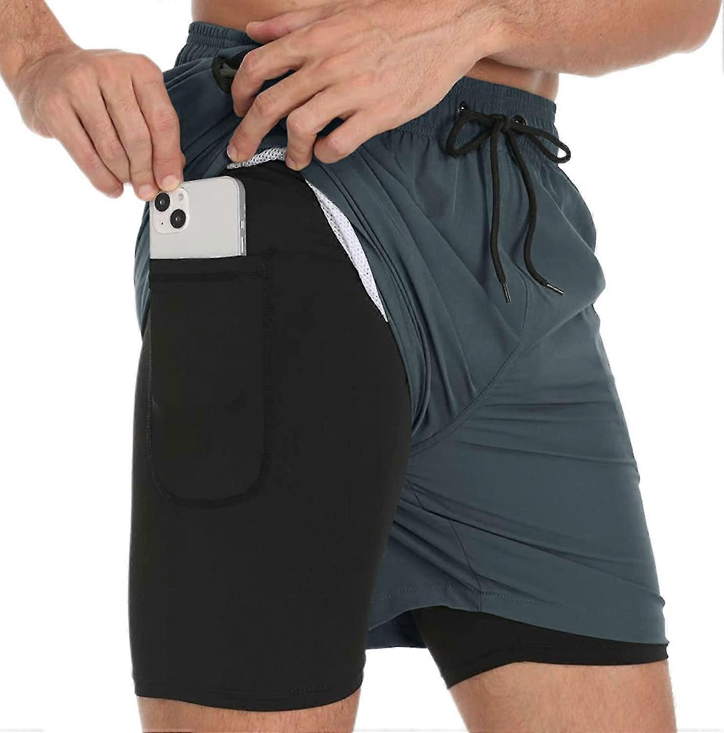Shorts de bain hommes, maillots de bain avec doublure de compression 2 en 1 Quick Dry Stretchy Mens Swim Shorts Surfing Beach Shorts avec 2 poches zippées Qxua