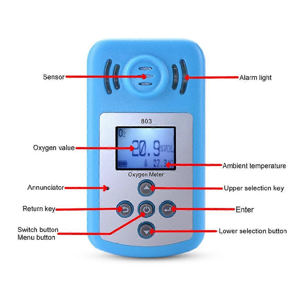 Handheld Oxygen Meter LCD Sound Light Vibration Alarm O2 Concentration ...