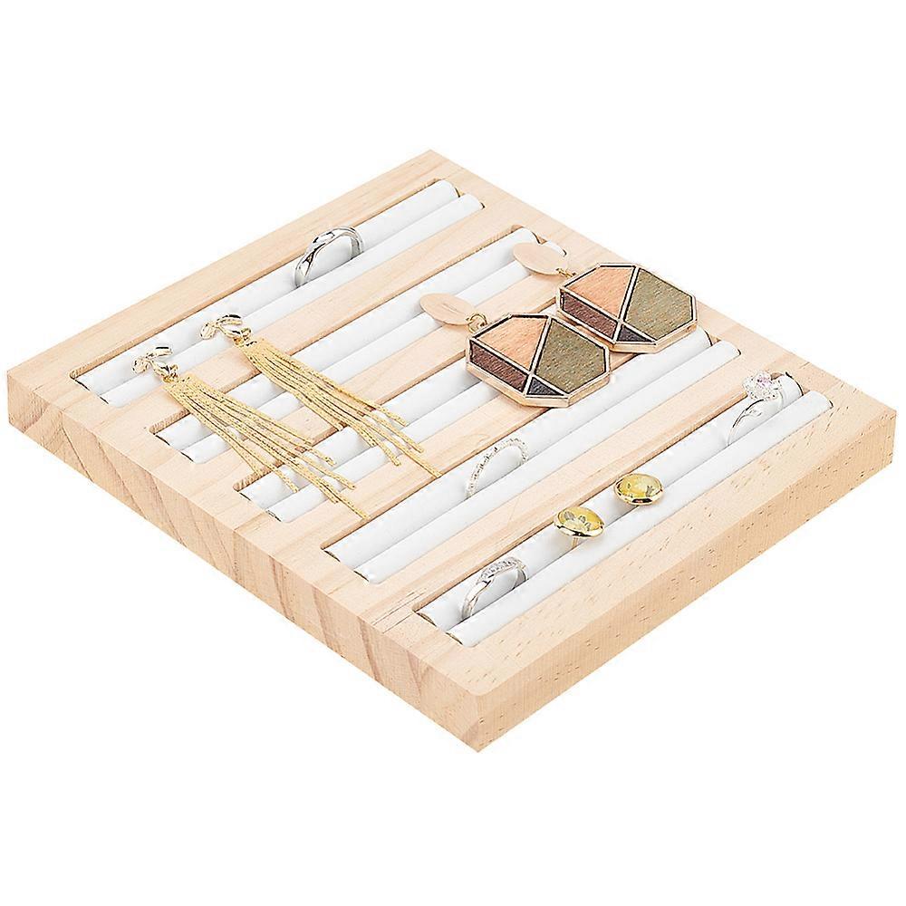 5-Slot Bamboo Ring Displays Rectangle White 16.5x15x1.7cm