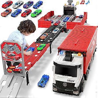 Transport Truck Toys Cars,Portable Truck Toy with 8 Race Cars,for Age 3 4 5 6 7 8 9 10-12+ Year Old Boys Girls , Red