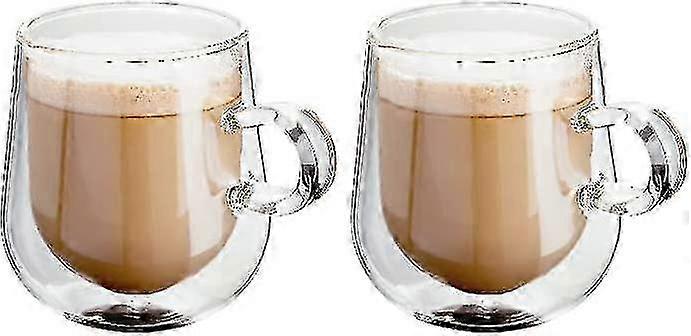50ml / 150ml / 280ml Dvojité stěnové skleněné šálky na kávu s rukojetí, sada 2