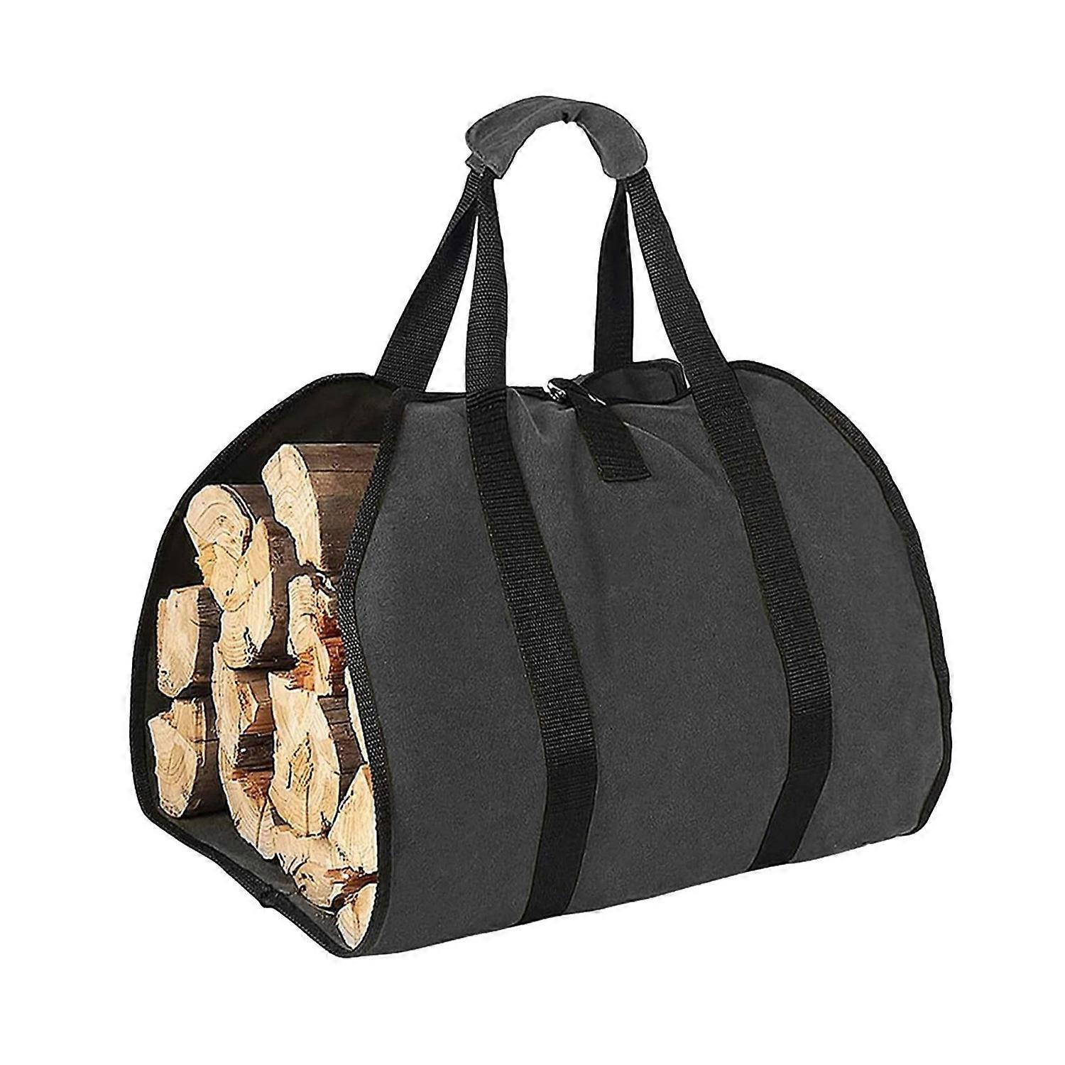 Canvas Firewood Storage Bag with Reinforced Handle Waterproof Fabric Foldable Design Firewood Log