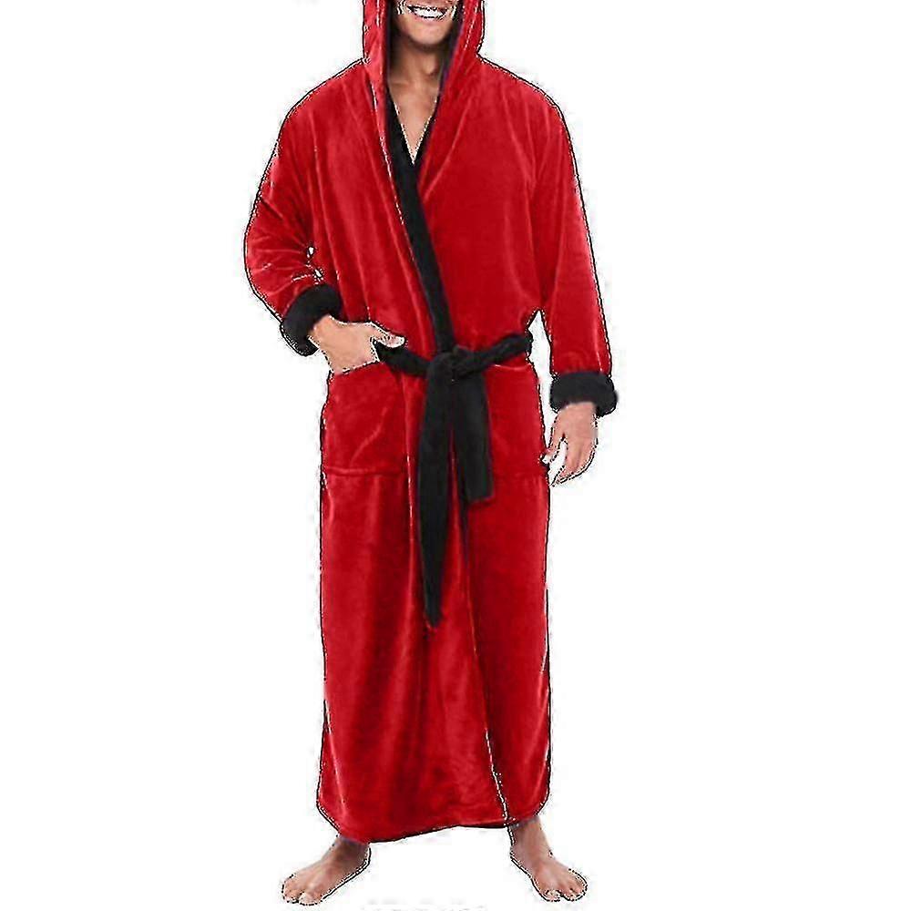 Män Fleece Lång Morgonrock Huva BadRock Nattkläder