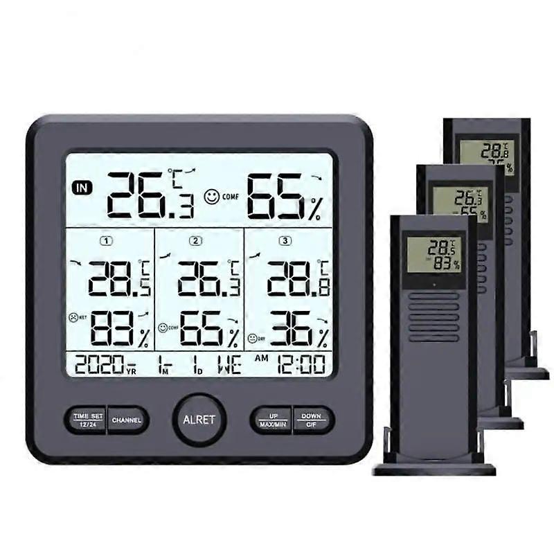 1pcs Weather Station Indoor/Outdoor Wireless Sensors Digital Thermometer Hygrometer LED LCD Display Thermometer With 3 Remote Sensors