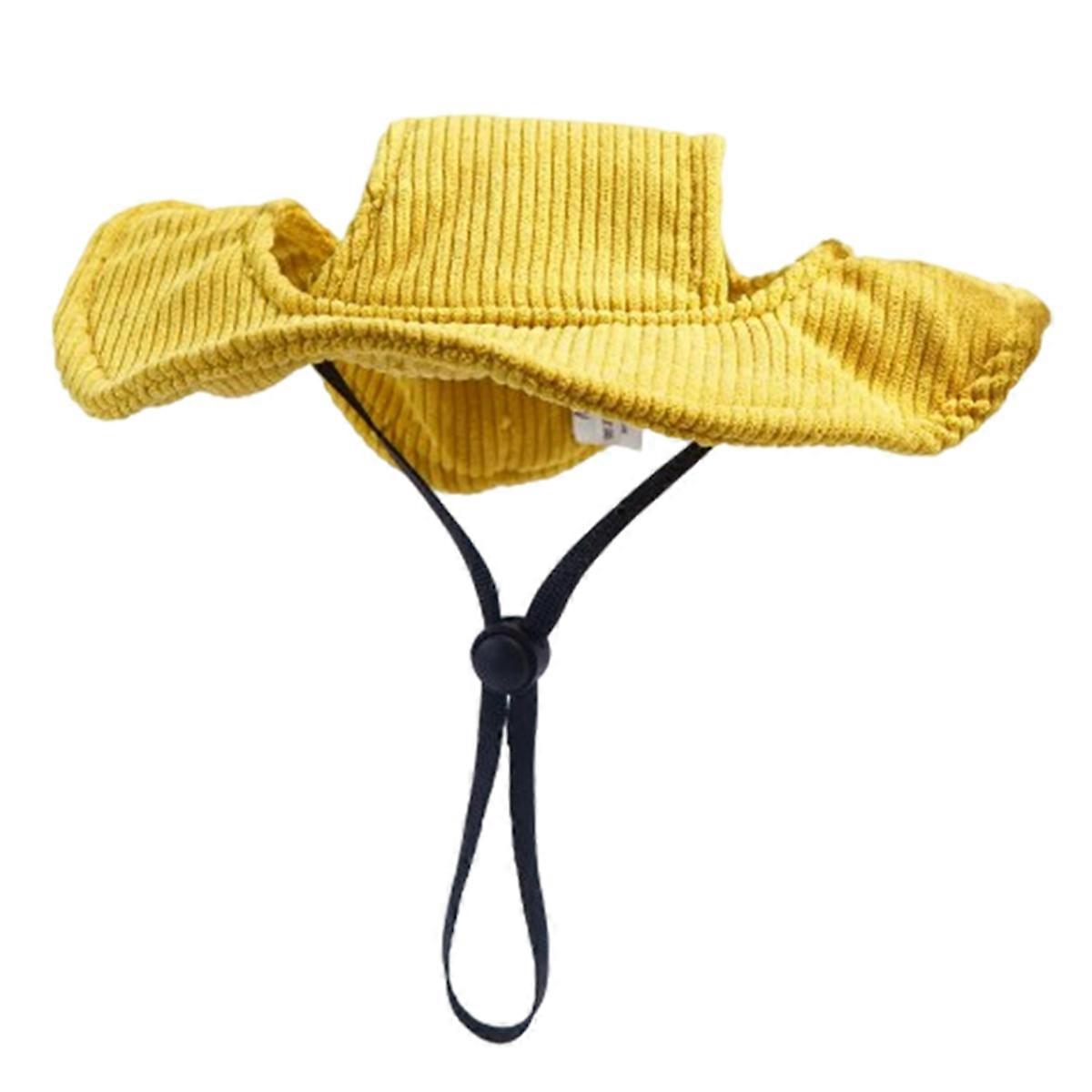 イエローSペットキャップ日焼け止めソフト快適軽量かわいいペットサンハット猫犬用耳穴付き