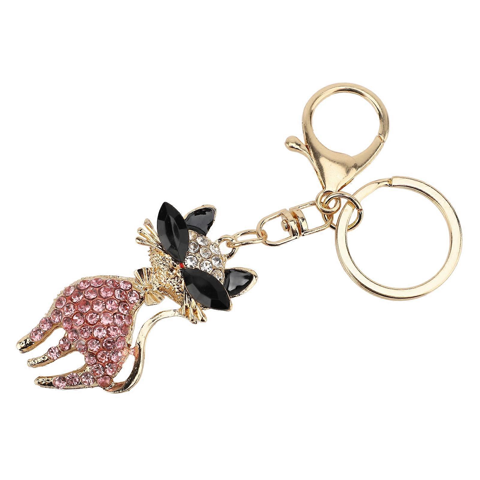 Roseate Rhinestone Cat Keychain - Multifunctional Cute Cat Shape Bling Backpack Accessory