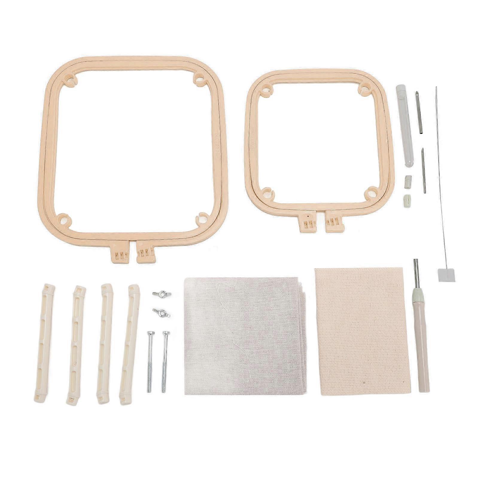 Double Layer Embroidery Hoop Tabletop Needlework Frame Holder with Needle for Craft Projects Khaki