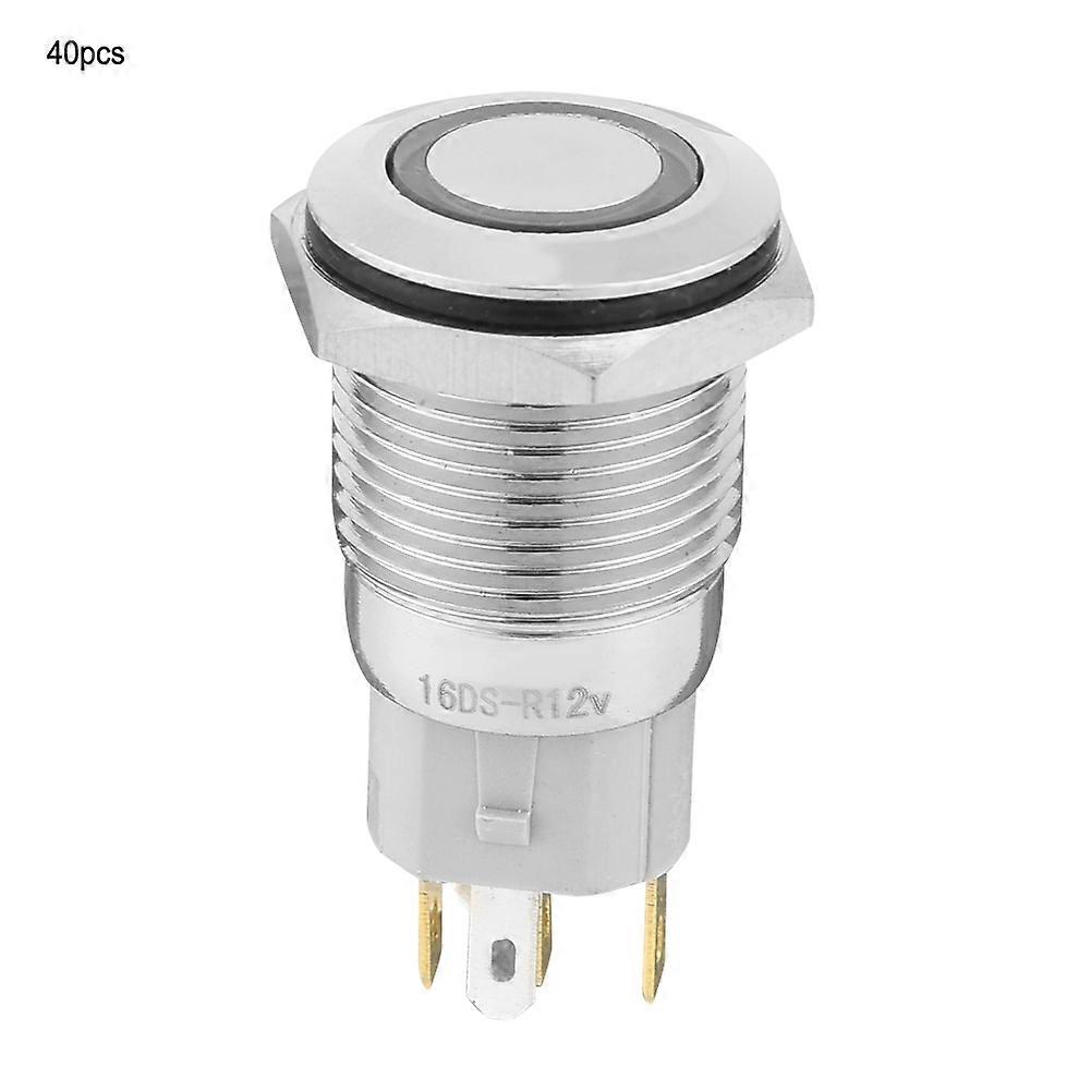 40pcs 16mm Self-locking Metal Push Button Switch 12V LED Light 5-Pin (Red)